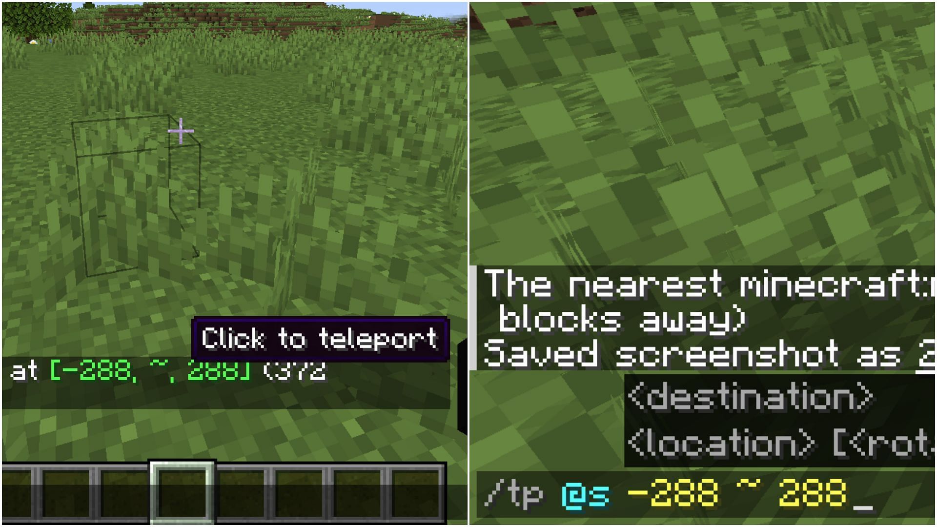 Teleport to the location by clicking on the coordinates given (Image via Sportskeeda Gaming || Mojang Studios)